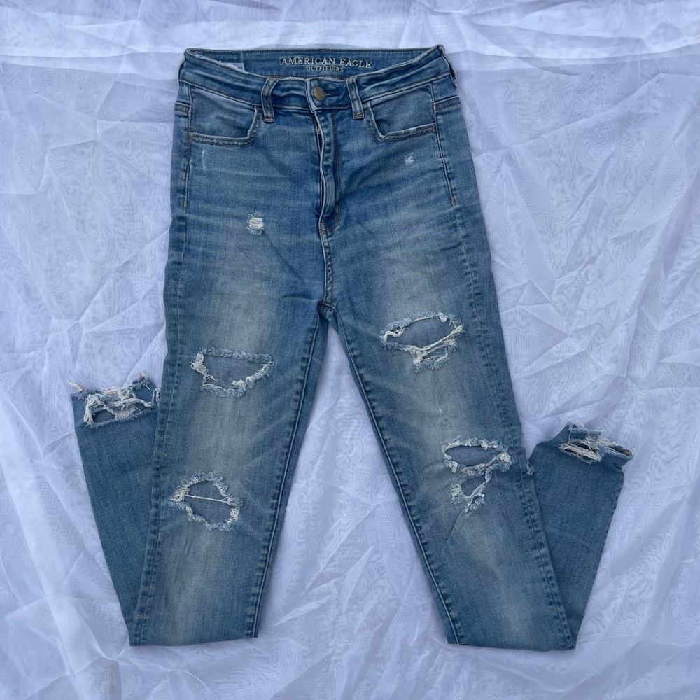 Ae Super Stretch X High Waisted Ripped Jeggings